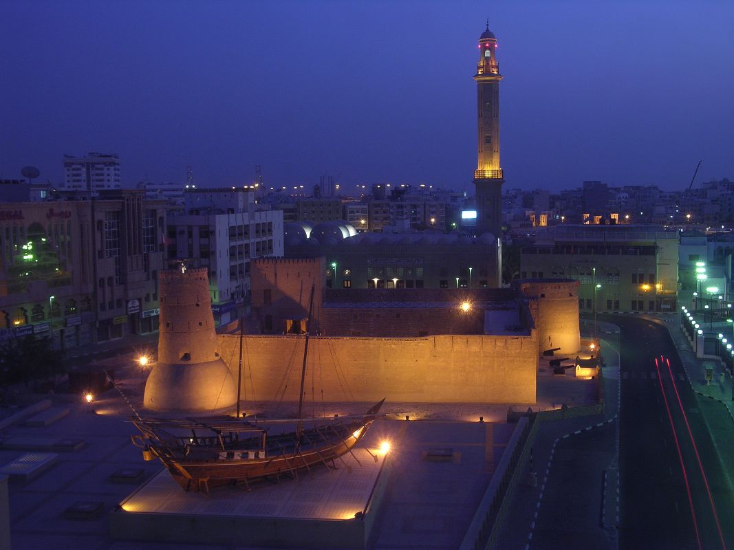 Dubai 02 Dubai Museum 01 Nighttime View From Our Hotel Room With Grand Mosque